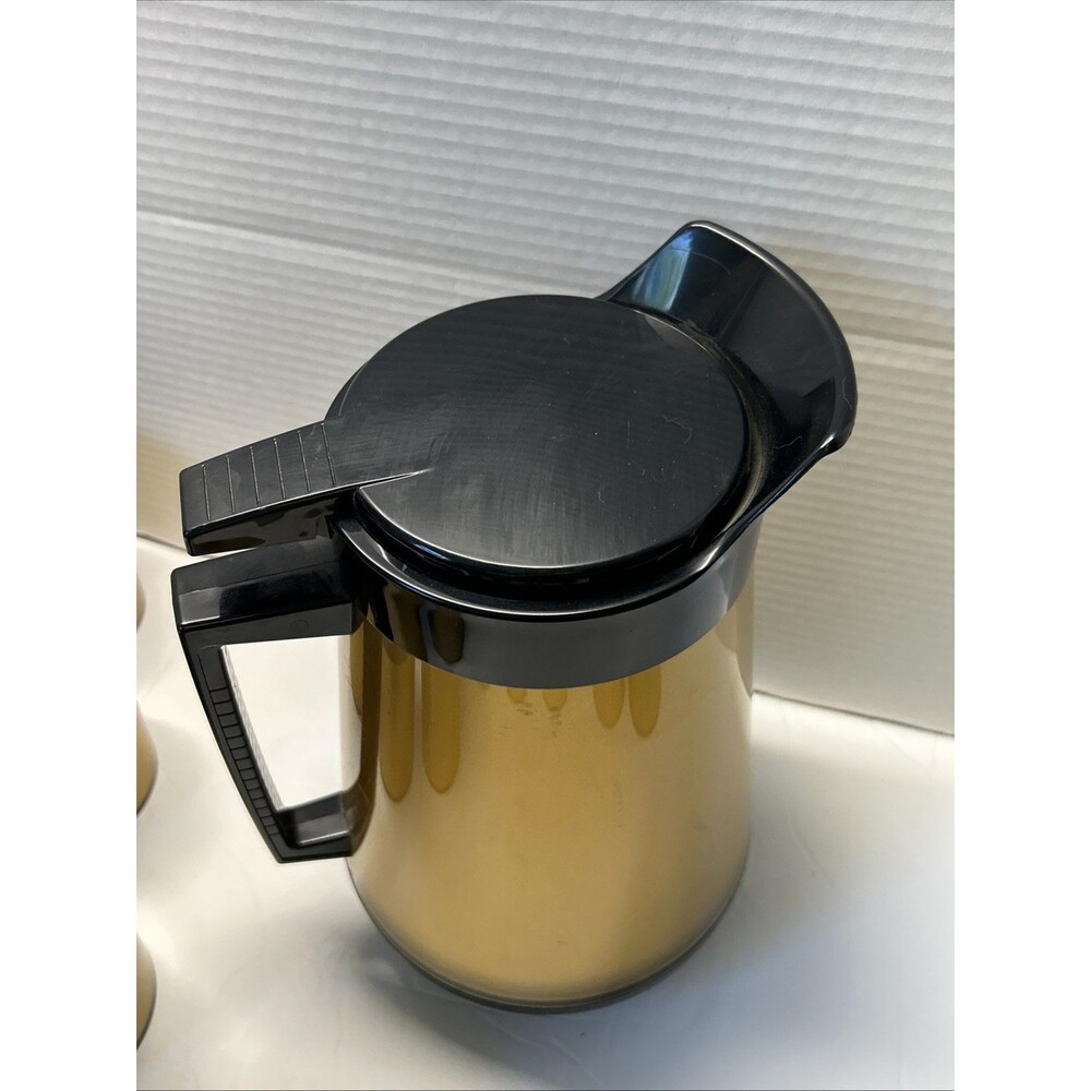 Vintage West Bend Thermo Serv Coffee Carafe Set with 10 Mugs Gold Black 1970’s - Picture 7 of 11